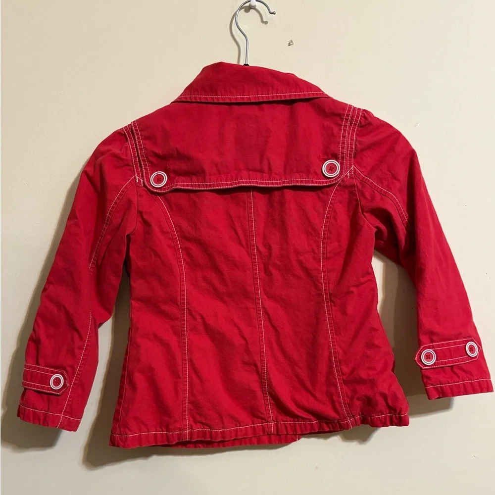 Gymboree girls red double-breasted cotton trench coat size 7 Red w/White‎ stitch